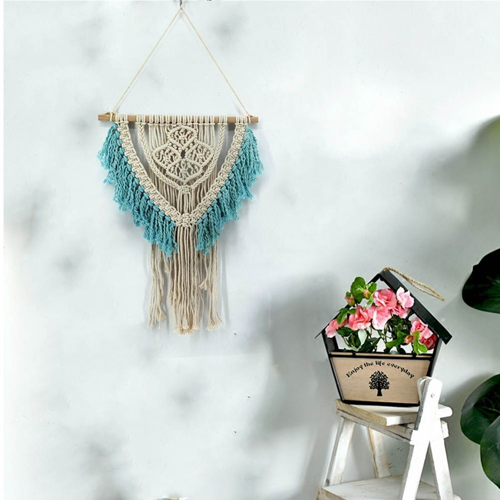 58x49cm Handmade Tassel Wall Hanging Tapestry Ornament Craft Indoor Home Hanging Decor (Beige)