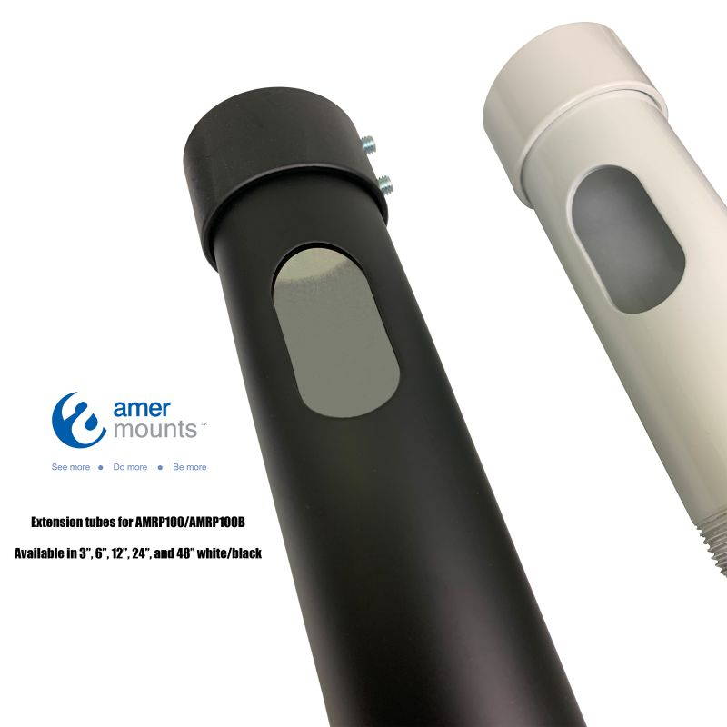 Amer Mounts AMRE5012B | 12" Black Extension Pole Tube designed for the AMRP100B Universal Projector Ceiling Mount