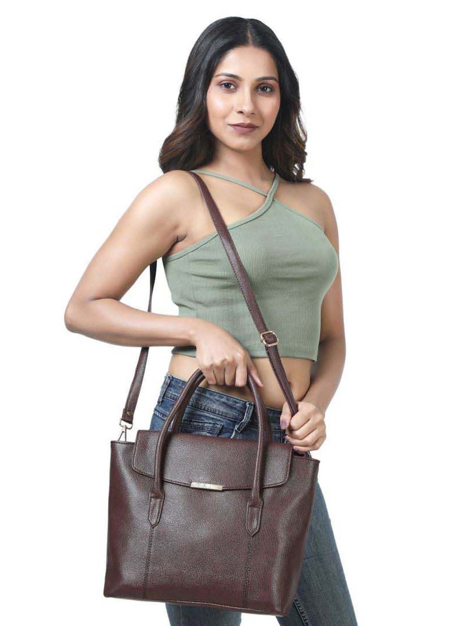 Toteteca Brown Solid Medium Handbag