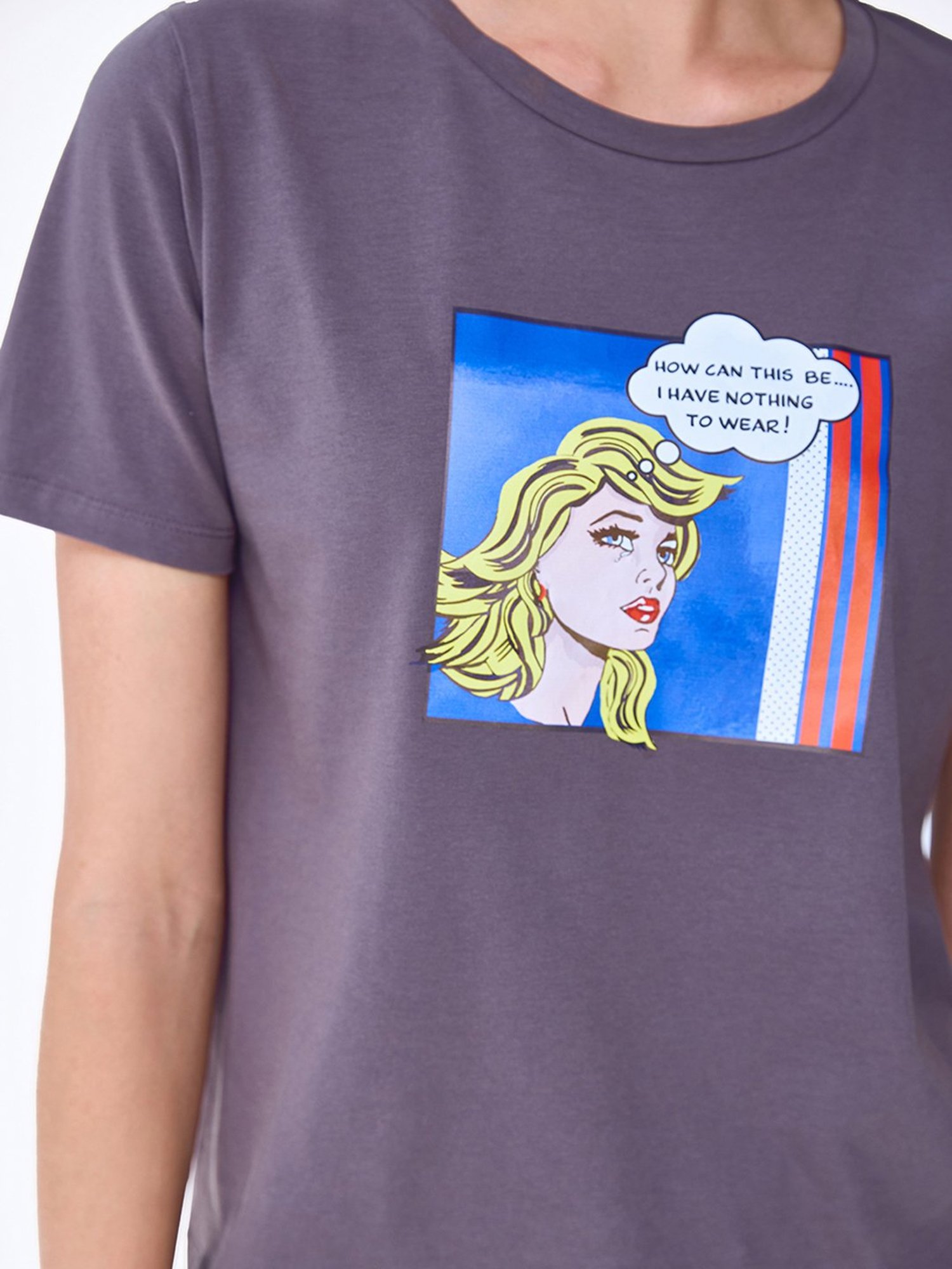 Cover Story Grey Cotton Printed T-Shirt