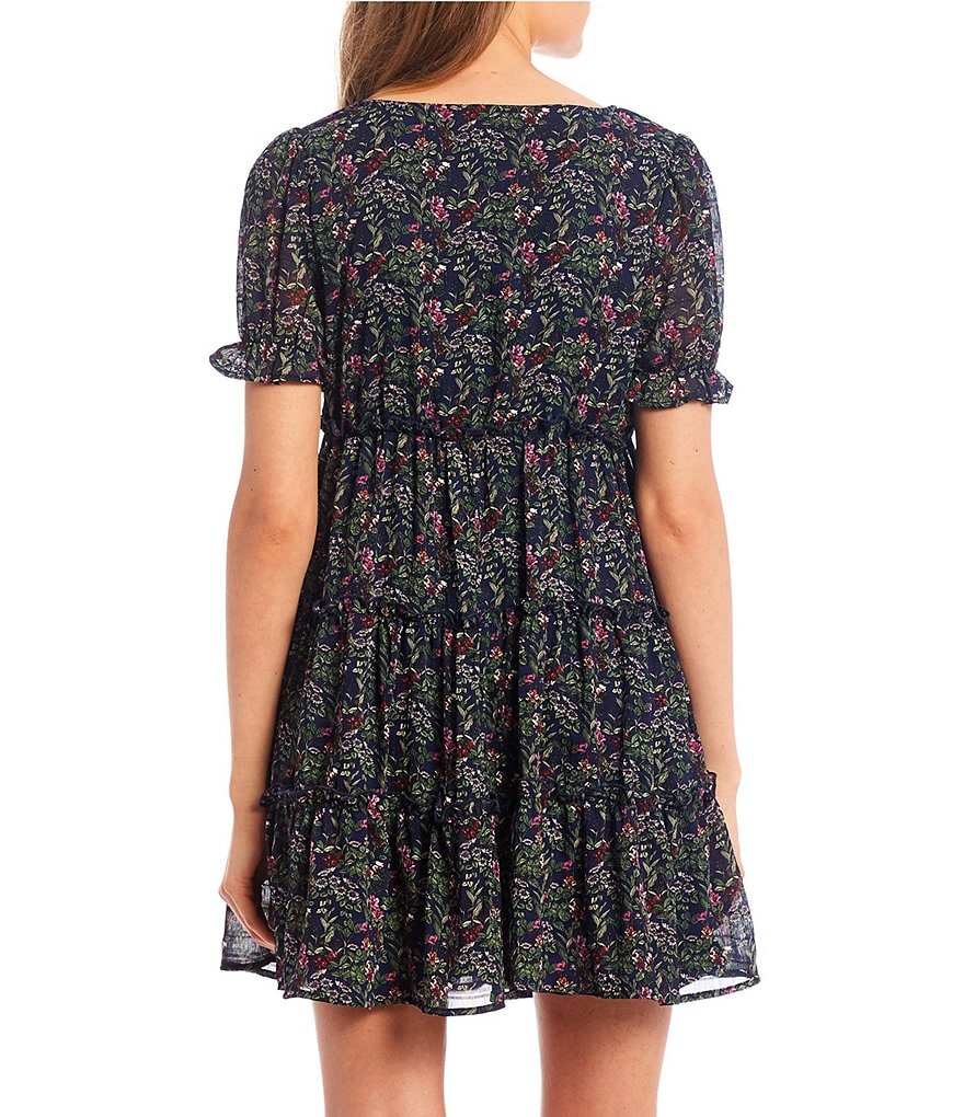 Allison & Kelly Short Sleeve Button Front Floral Babydoll Dress