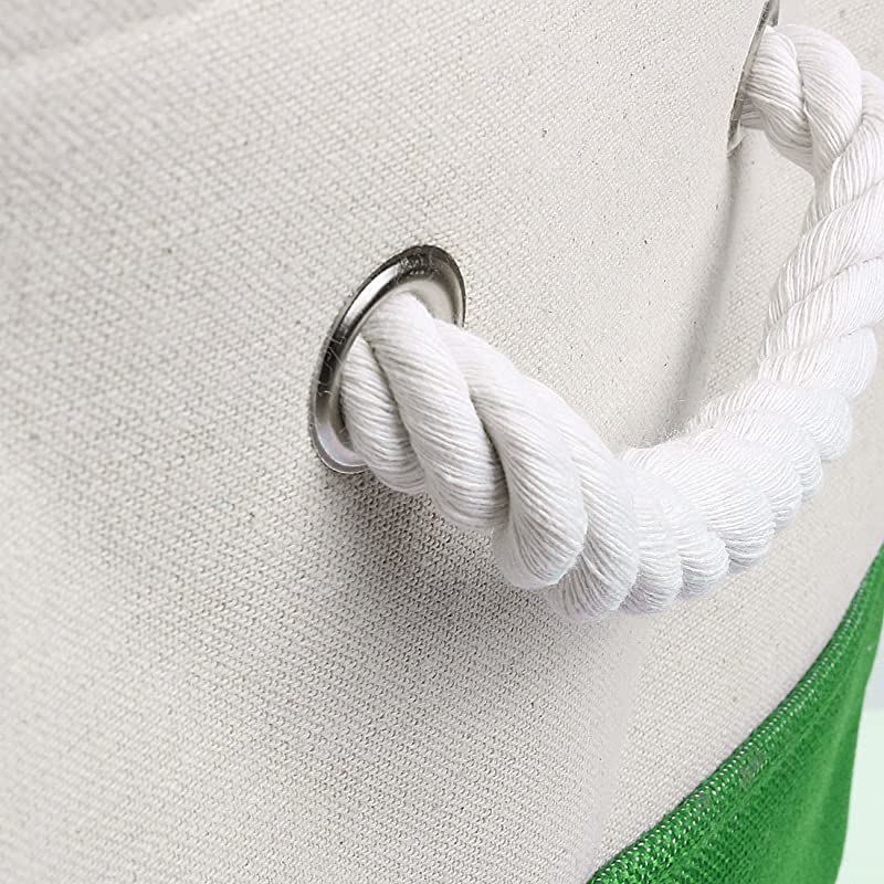 Collapsible Fabric Storage Basket Bins with Dual Handles, Foldable Toy Bins for Laundry Clothes Storage, Home Organizer for Bedroom Office Closet Shelves Green+White Small