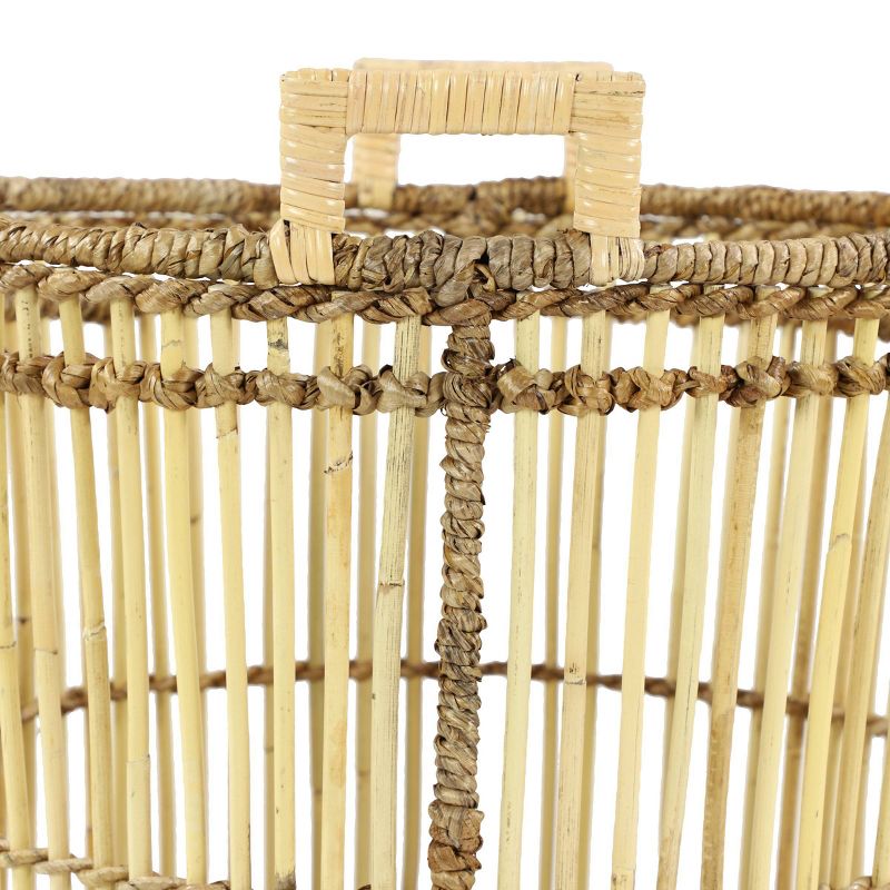 2pk Large Birdcage Shaped Natural Bamboo Baskets with Banana Leaf Detail