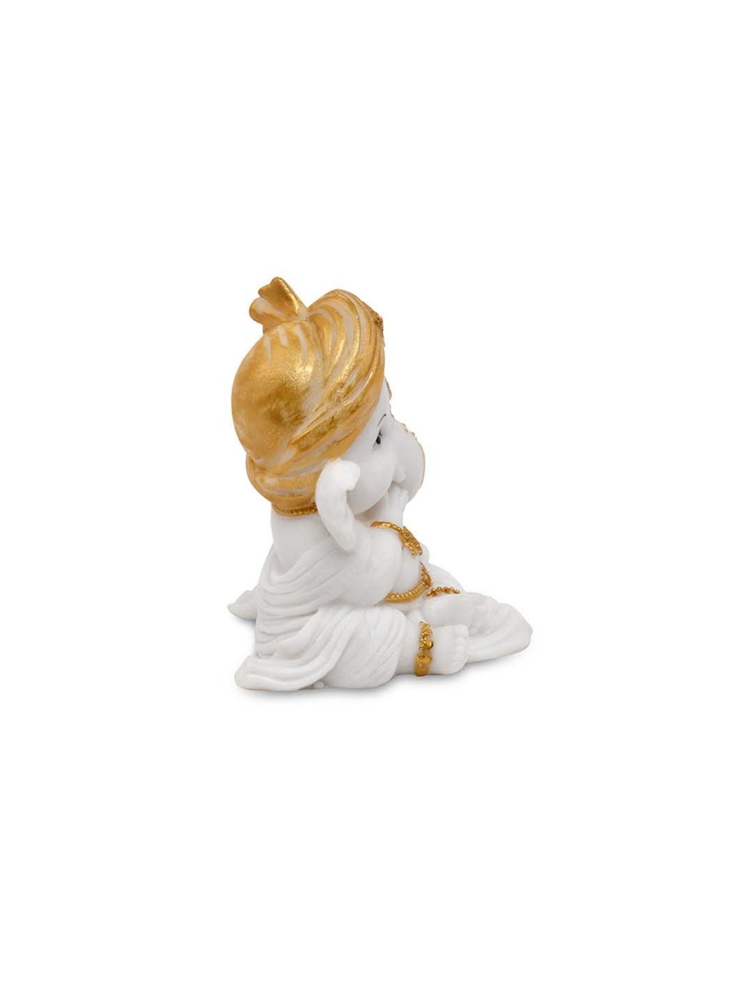 @Home White & Gold Resin Ganesha Giggling Showpiece Idol