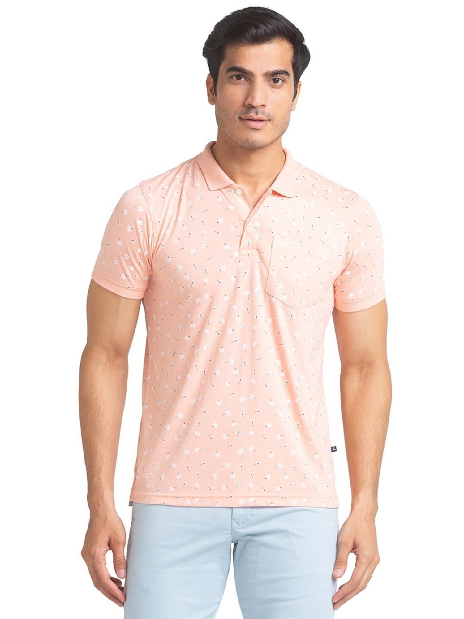 Parx Orange Regular Fit Printed Polo T-Shirt