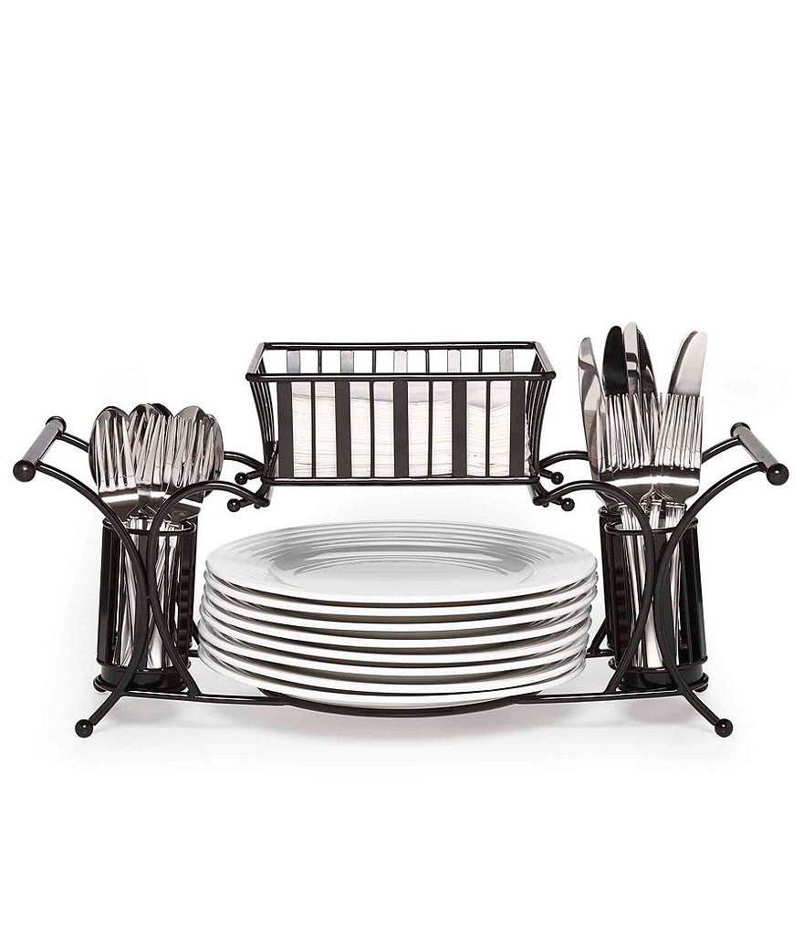 Gourmet Basics by Mikasa Avilla Picnic Plate Napkin and Flatware Storage Caddy with Paper Towel Holder