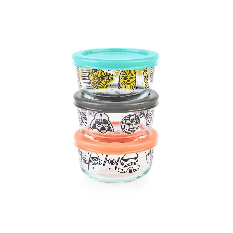 Pyrex 6pc 1 Cup Round Decorated Glass Food Storage Set Star Wars