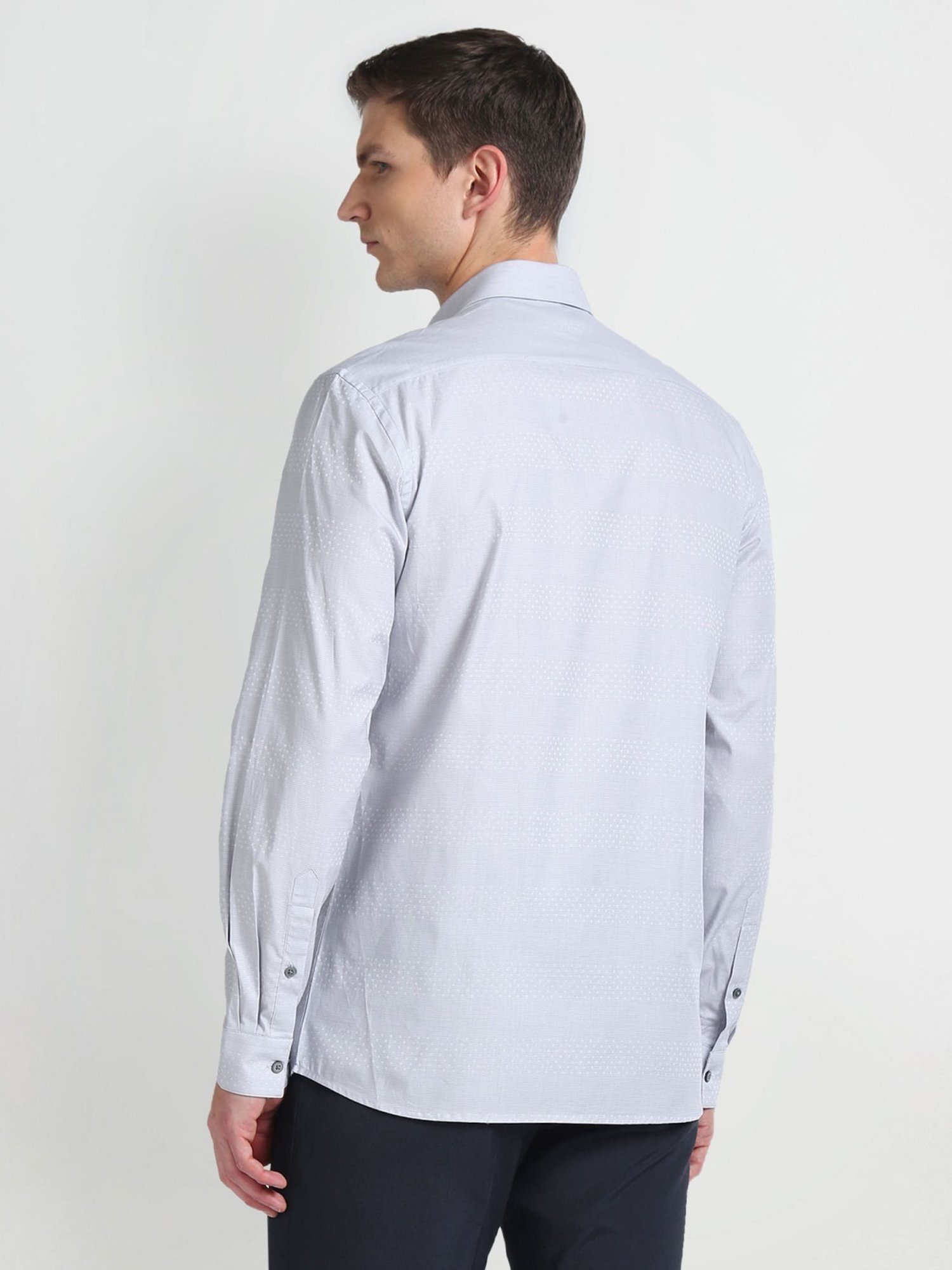 Arrow Newyork Grey Cotton Slim Fit Striped Shirt