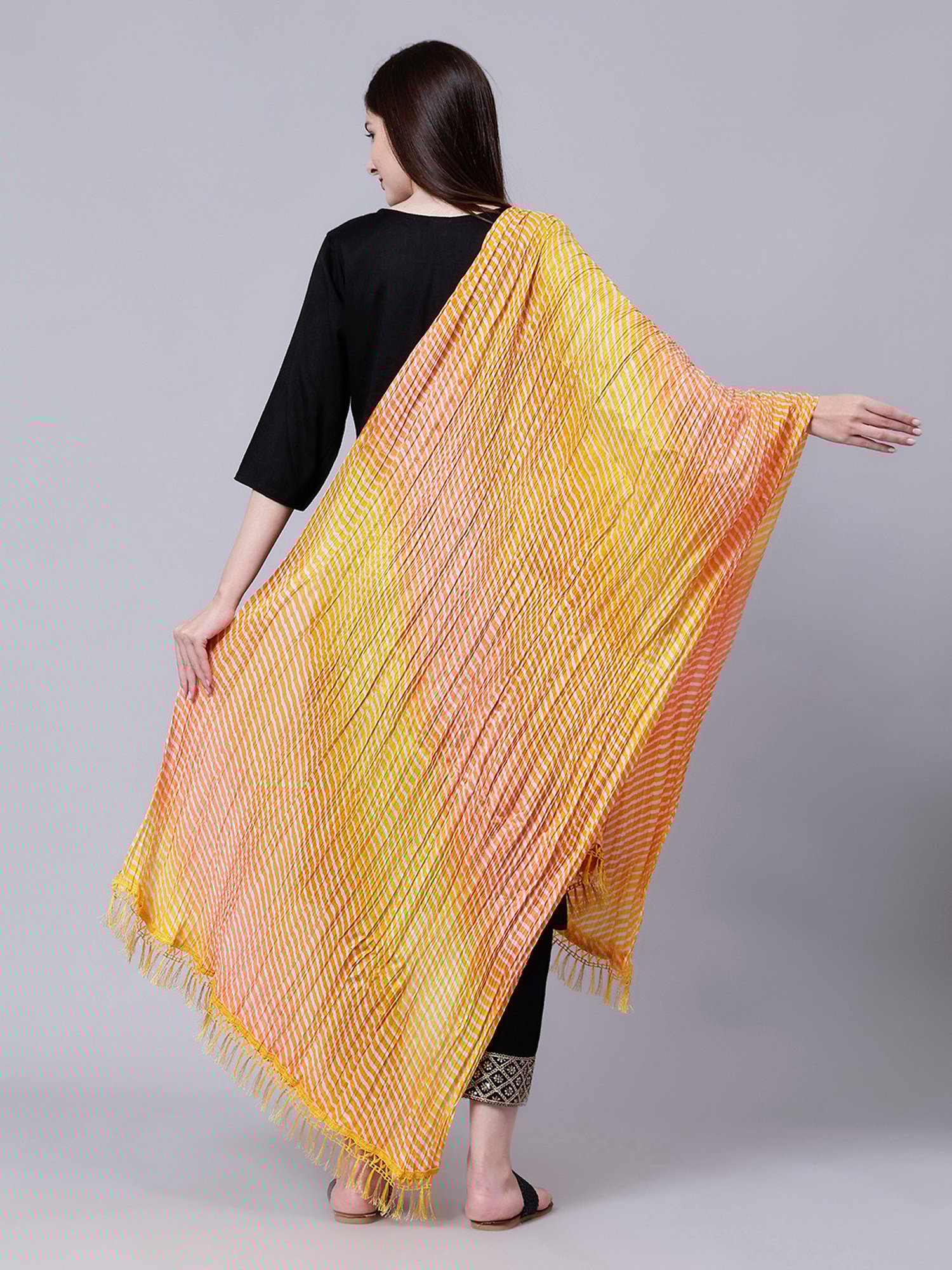 Aditi Wasan Orange Cotton Striped Dupatta