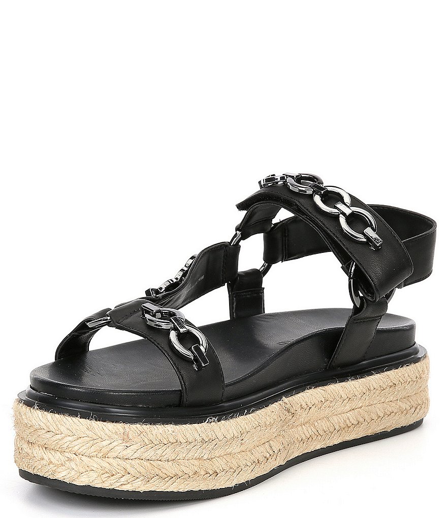 KARL LAGERFELD PARIS Palma Chain Detail Leather Platform Espadrille Sandals