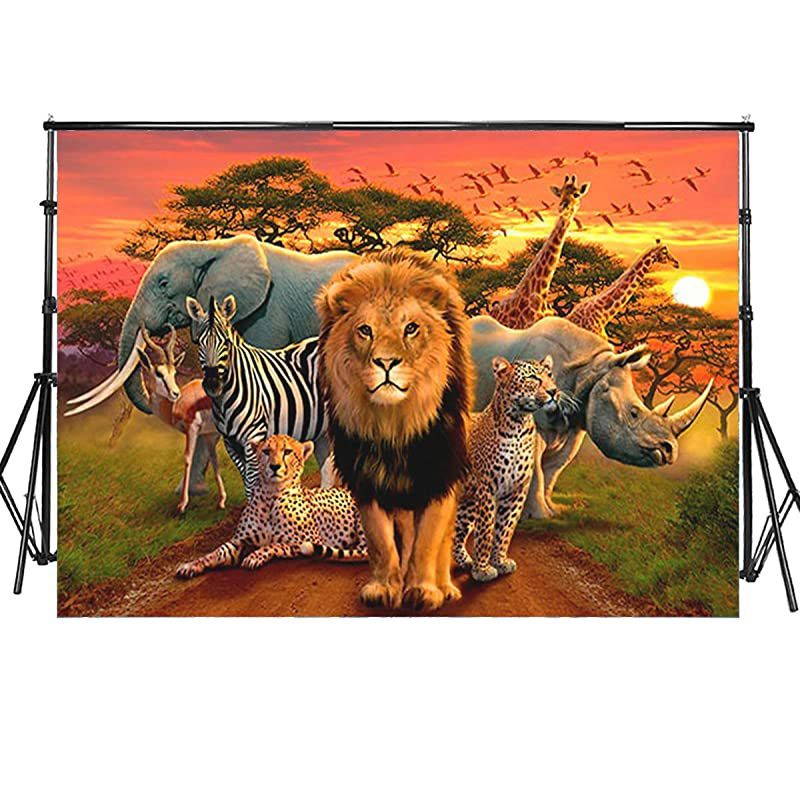 8x6ft African Safari Backdrop Tropical Jungle Desert Wild Animal Summer Forest Sunset Scenic Photography Background for Kids Baby Shower Birthday Cake Table Decoration Photo Booth Props(WP151)
