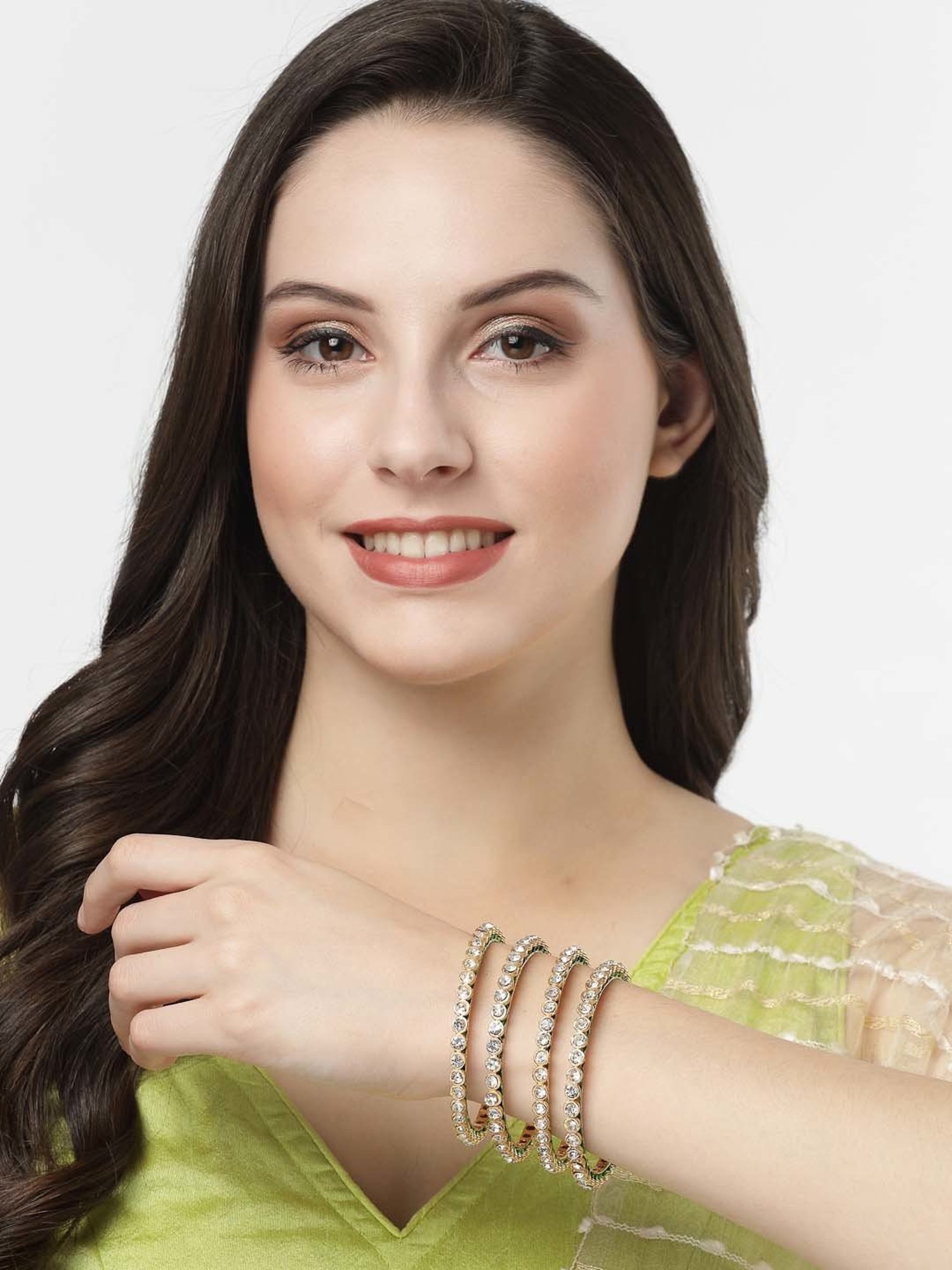 NVR Gold-Plated Kundan-Studded Traditional Bangles for Women - Set of 4