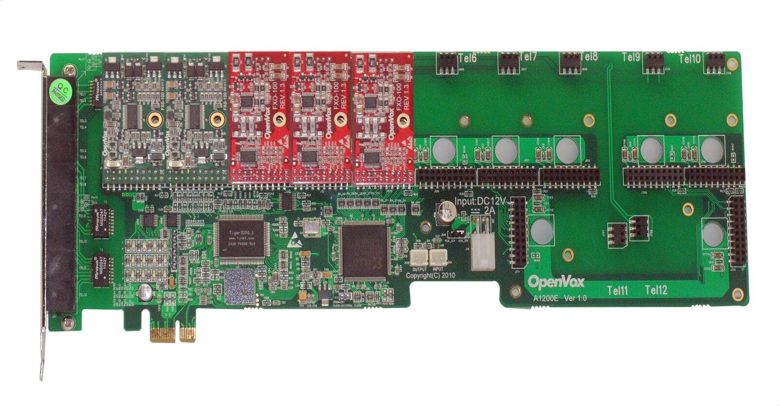 OpenVox A1200E0203 12 Port Analog PCI-E Base Card, + 2 FXS + 3 FXO