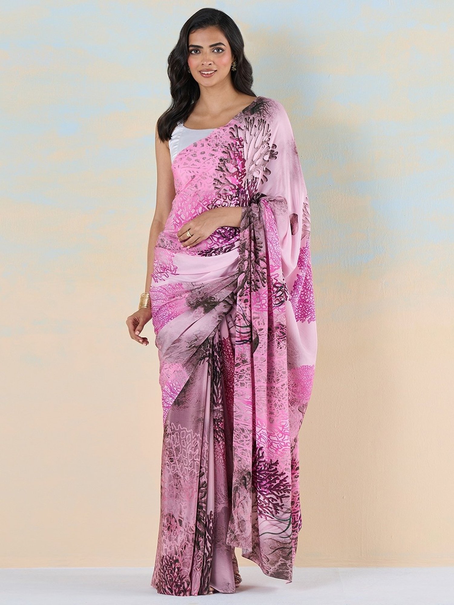 navyasa by liva Purple Printed Saree With Unstitched Blouse