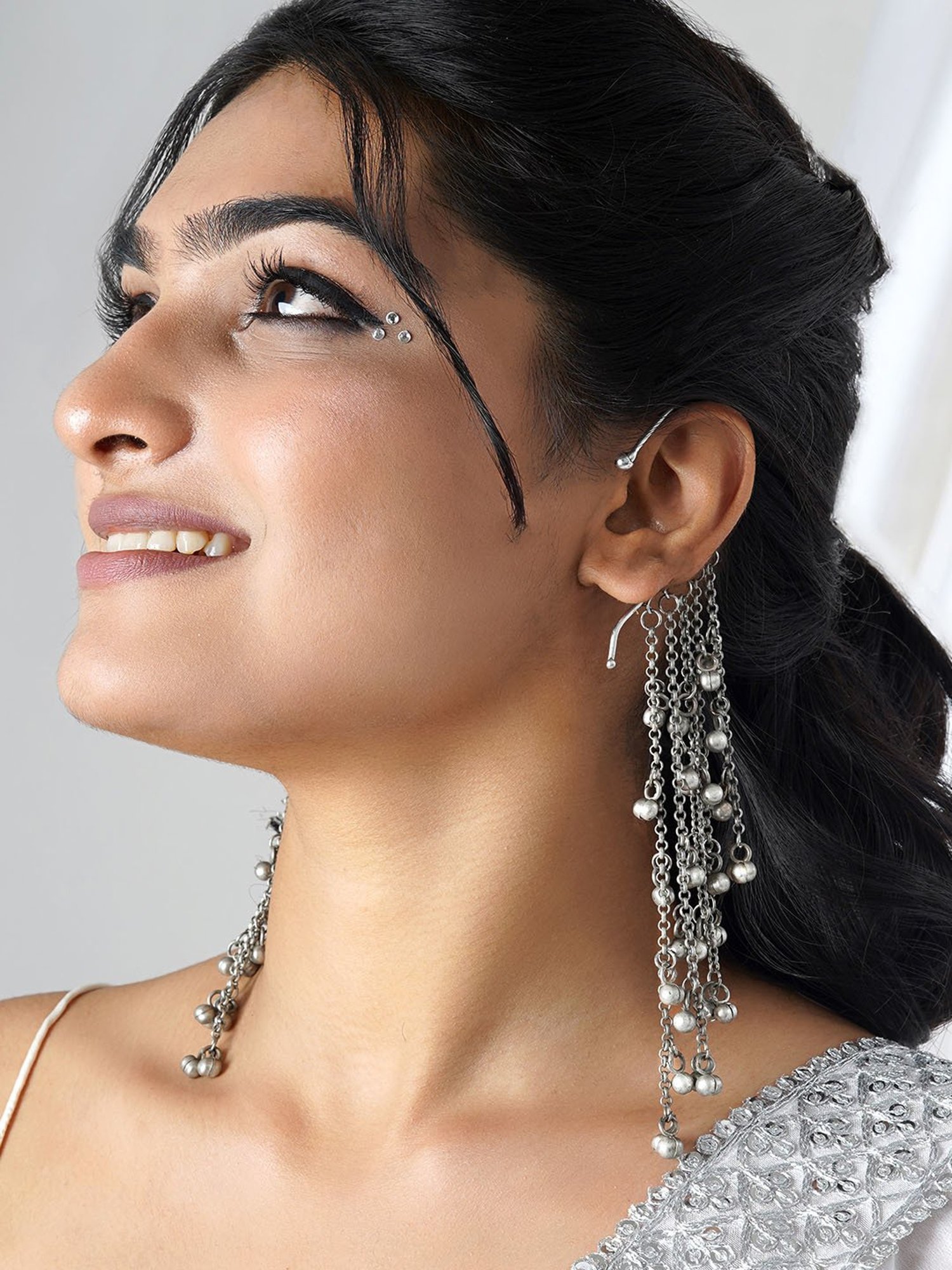 Teejh Nuriya Silver Oxidized Ghungroo Ear Cuff Earrings