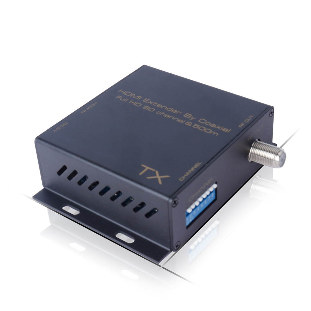 HDMI Extender By Coaxial Full HD up to 80 channel&500m.Support HDMI resolution up to 1080P/60Hz.Support 80 channels for option; frequency ranges 139MHz~950MHz.