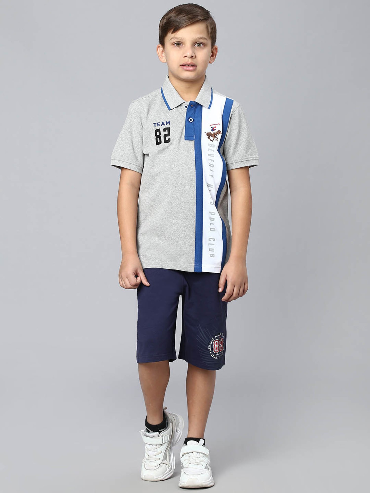 Beverly Hills Polo Club Kids Grey Color Block Polo T-Shirt