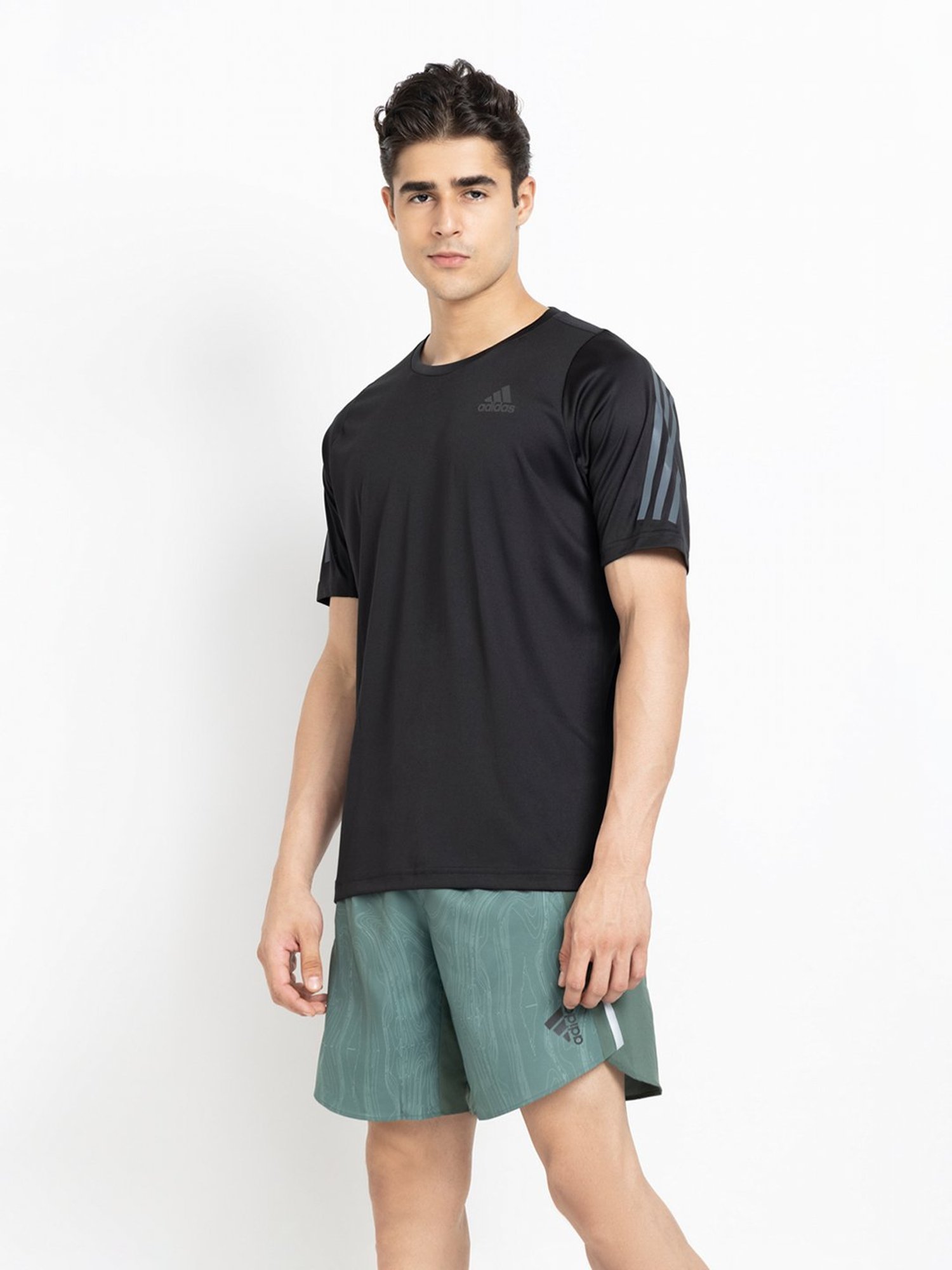 adidas Black Striped Round Neck T-Shirt