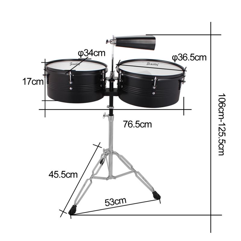 13" & 14" Timbales Drum Set Premium Steel Cowbell and Cowbell Holder US