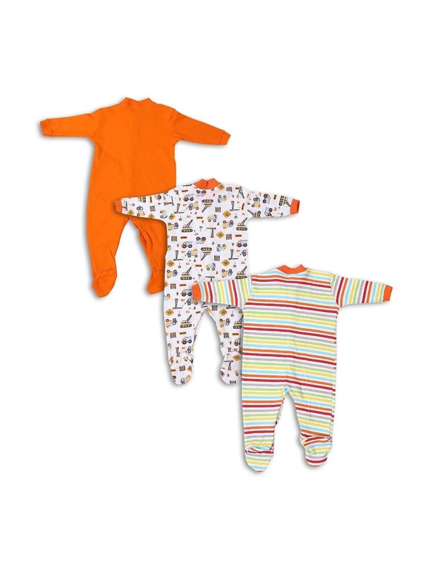 poplins Kids Multicolor Cotton Printed Full Sleeves Rompers (Pack of 3)