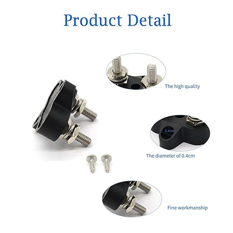 Dual Stud Power Ground Junction Block 2 Studs Bus Bar Terminal Block Heavy Duty M6 Positive Power Distribution Studs 1/4" (Black)