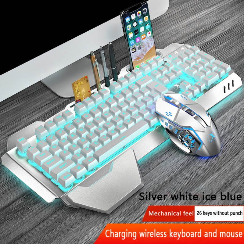 Wireless Gaming Keyboard and Mouse Combo with Rainbow LED Backlit Rechargeable  Battery Metal Panel Mechanical Keyboard