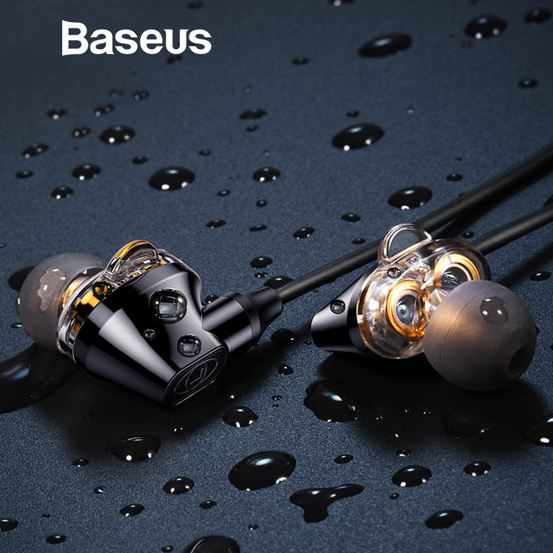 Baseus H10 Double dynamic 3.5MM Wired Earphone stereo bass sound earphones with mic for xiaomi fone de ouvido auriculares MP3