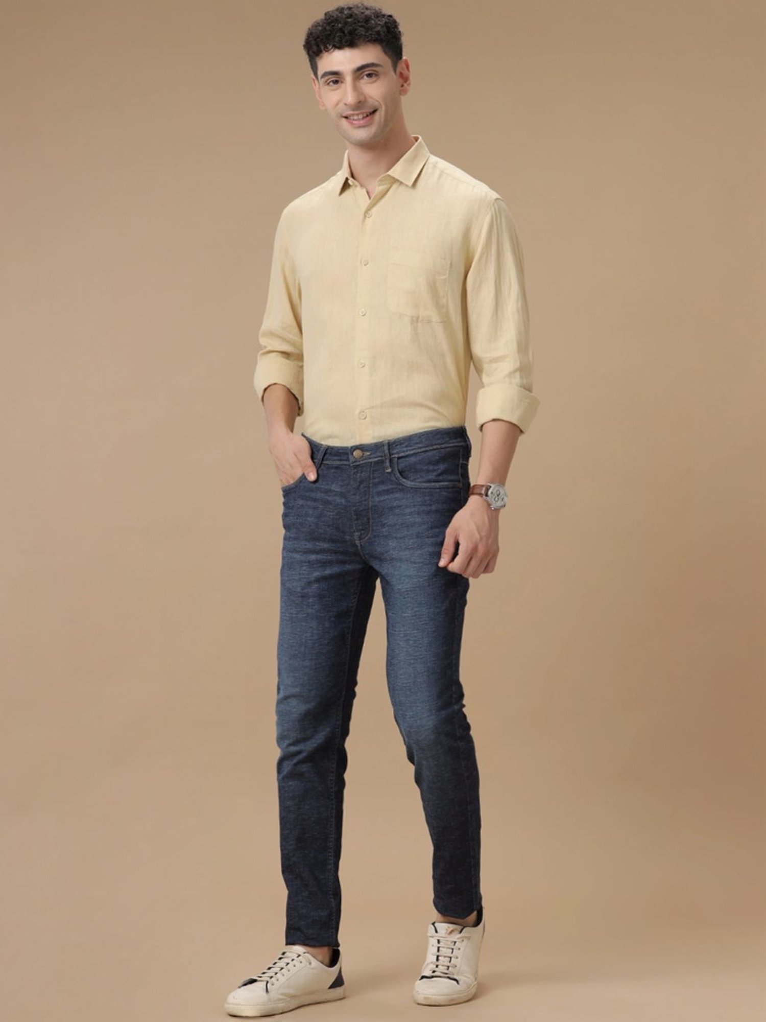 Linen Club Yellow Linen Contemporary Fit Shirt
