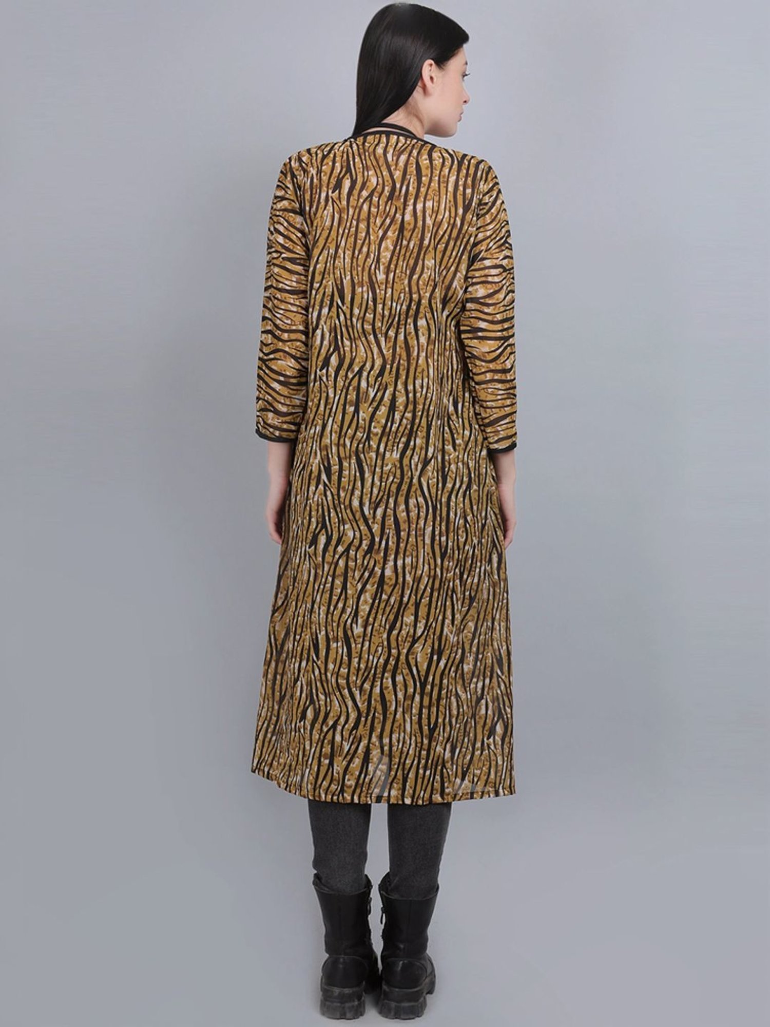 mod & shy Brown Printed Long Shrug