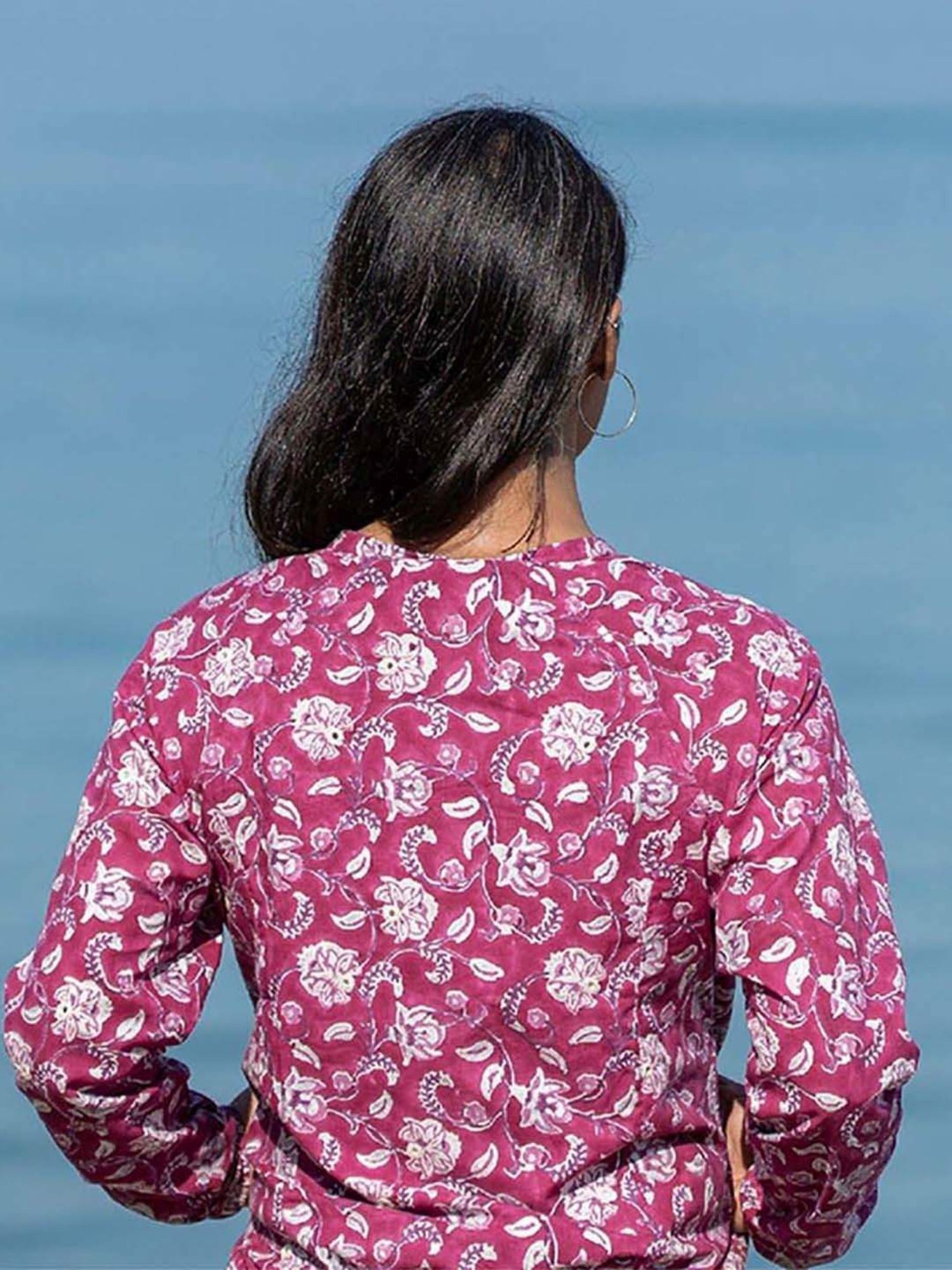 Okhai Peace Lily Purple Pure Cotton Hand Embroidered Bomber Jacket