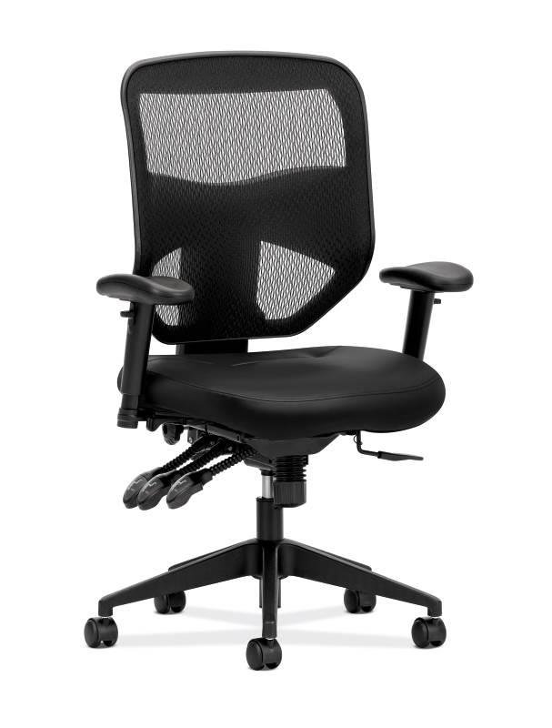 Prominent Mesh High-Back Task Chair Seat Glide 2-Way Arms Black Leather