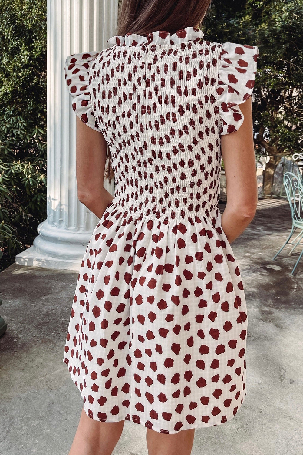 White Frill Mock Neck Sleeveless Tiered Floral Dress