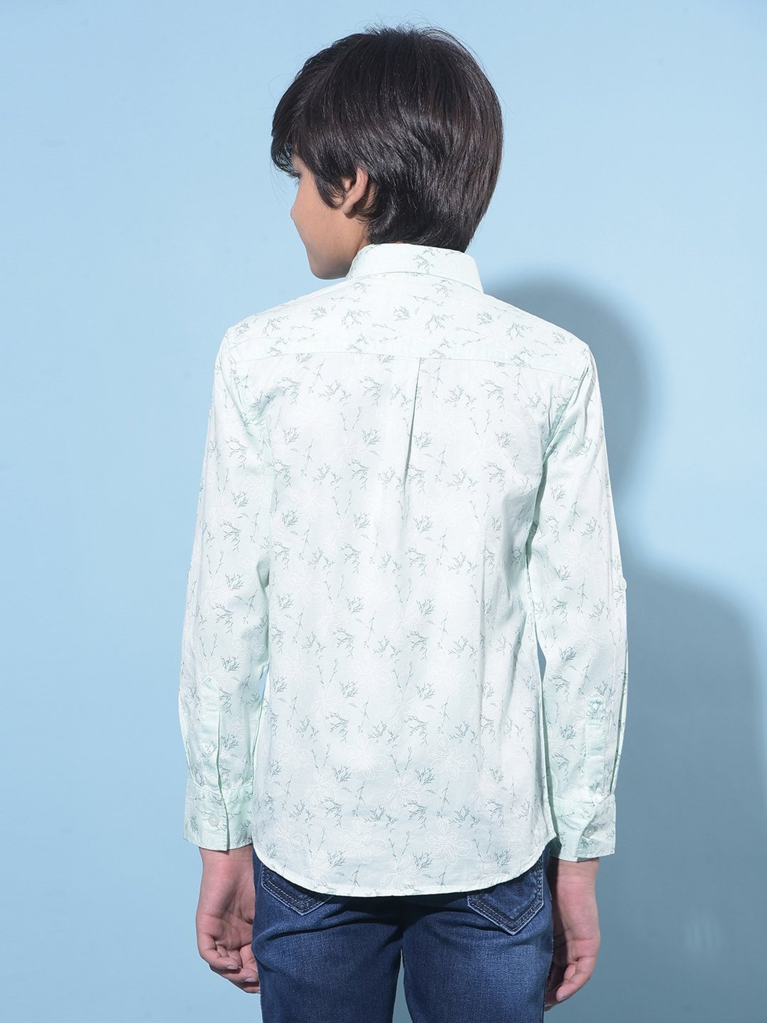 Crimsoune Club Kids Mint Green Printed Full Sleeves Shirt