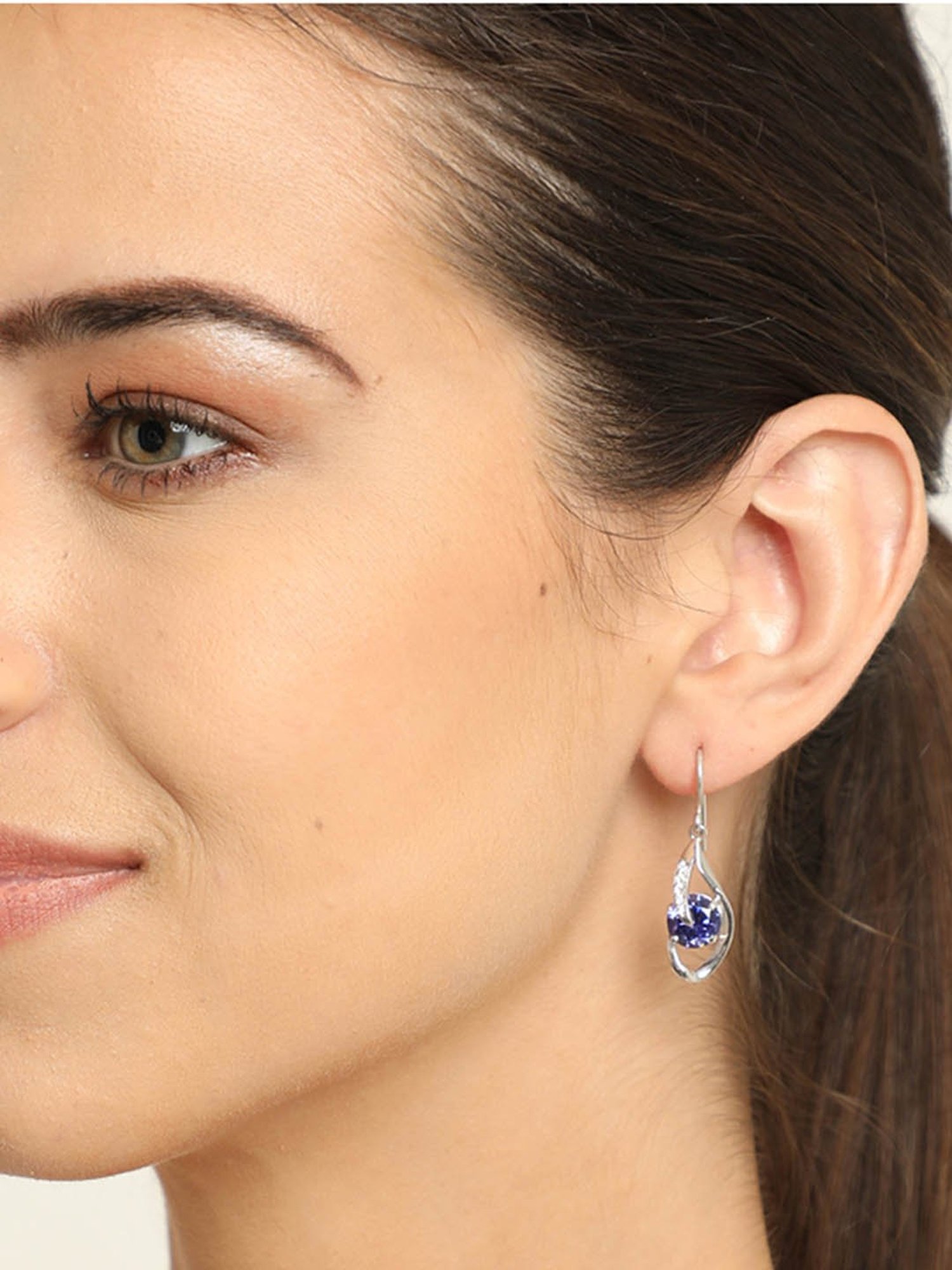 Clara 92.5 Sterling Silver Swiss Zirconia Royal Blue Eye Drop Earrings