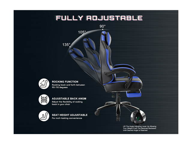 STARSPACE High Back 350lb Memory Foam Ergonomic Reclining Gaming Chair Metal Base - Adjustable Back Angle and Retractable Footrest Racing Executive Computer Desk Office Chair with Thick Padded Arms