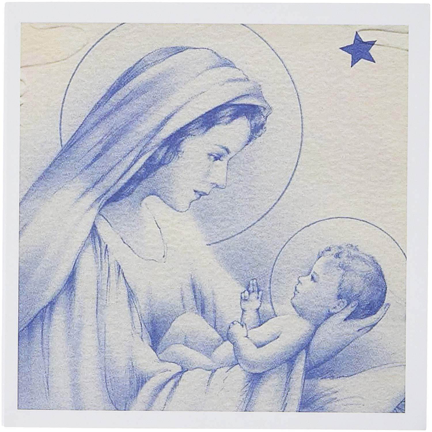 3dRose Mary and Child Vintage Artwork in Soft Blue, Greeting Cards, Set of 6 (gc_165431_1)