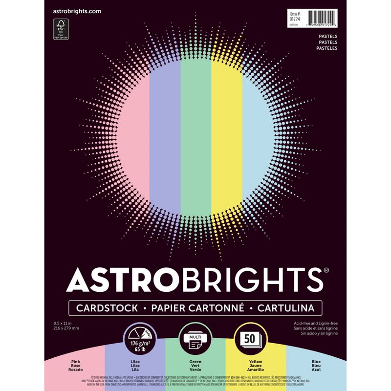Astrobrights Neenah 8.5" x 11" Pastel Cardstock 65lb 50 Sheets