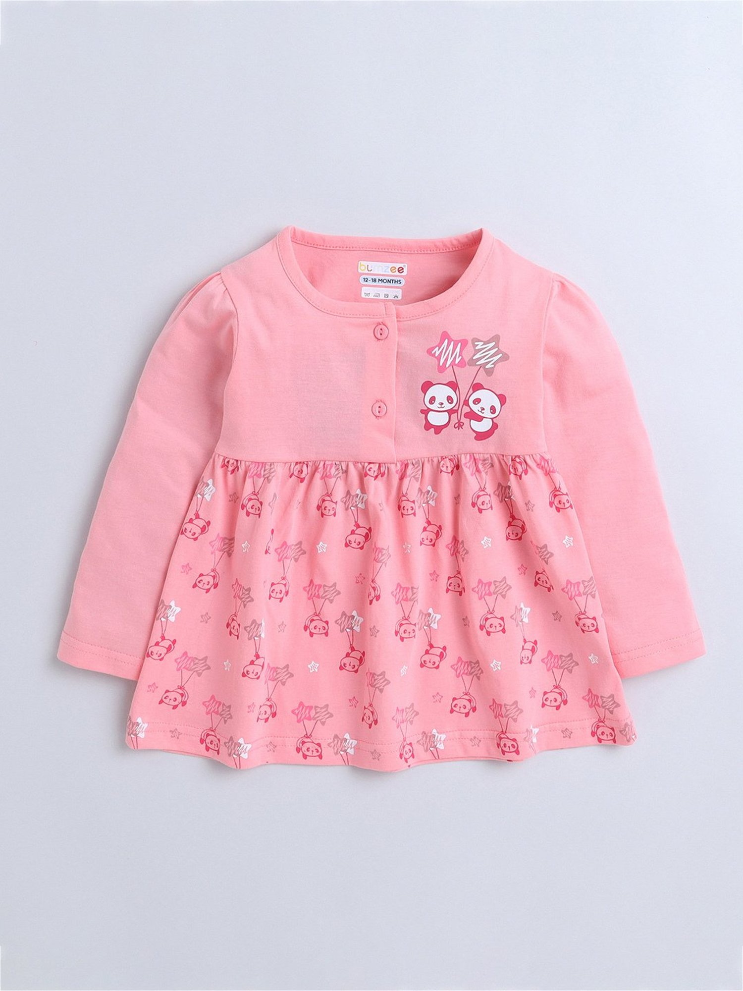 Bumzee Kids Pink Printed Full Sleeves Frock