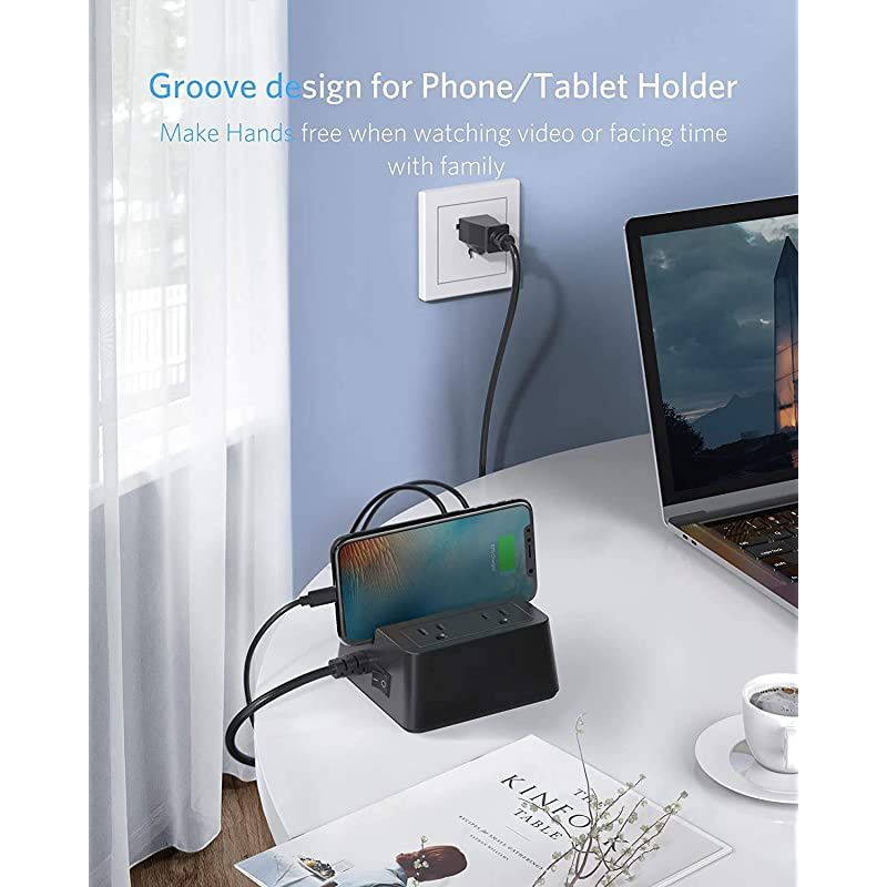 40W 8A 5-Port USB Charging Station 1700 Joule 2-Outlet Power Strip Surge Protector with 5-Feet Cord, Black