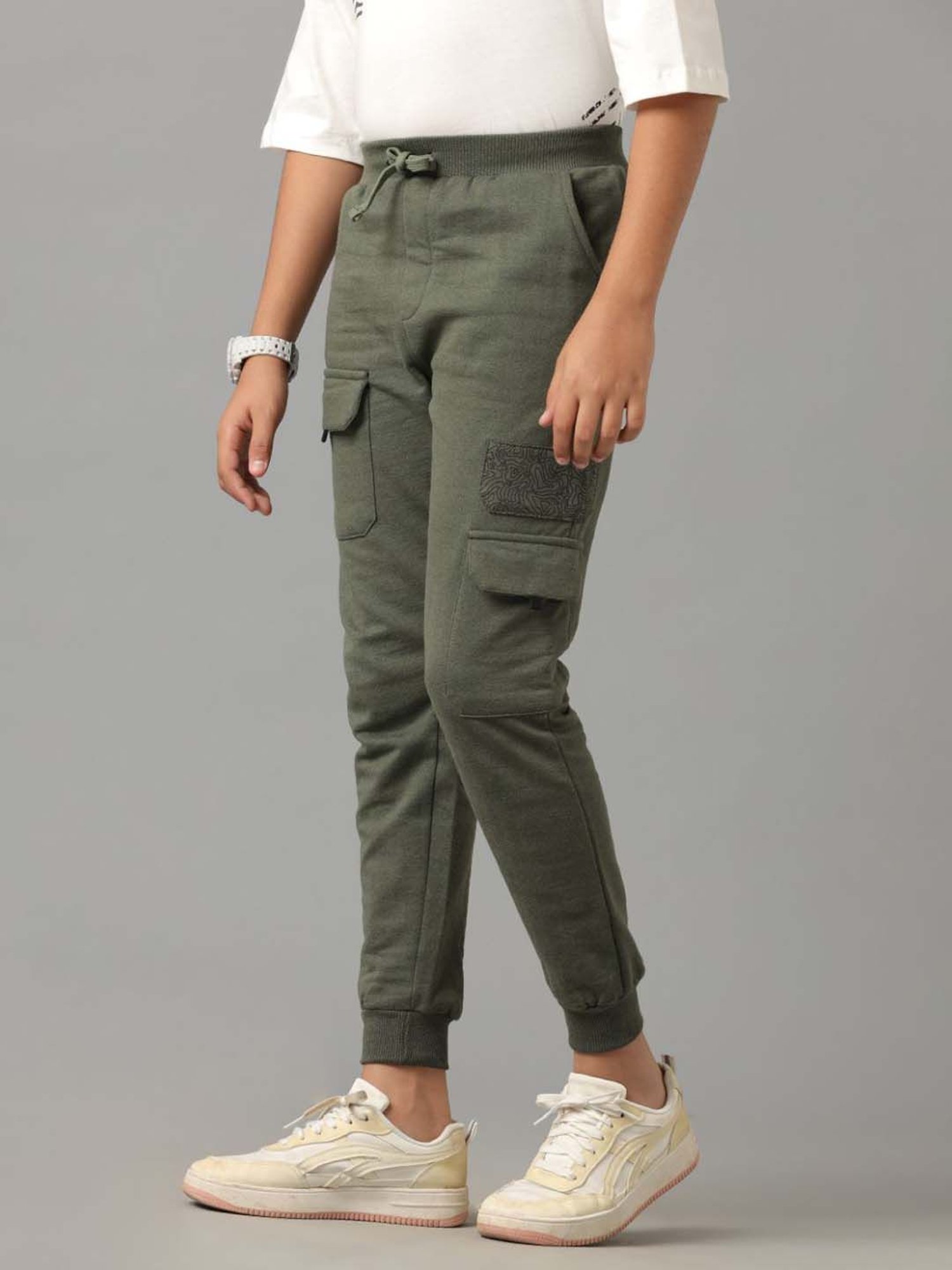 Under Fourteen Only Kids Olive Green Cotton Regular Fit Full Sleeves Jogger