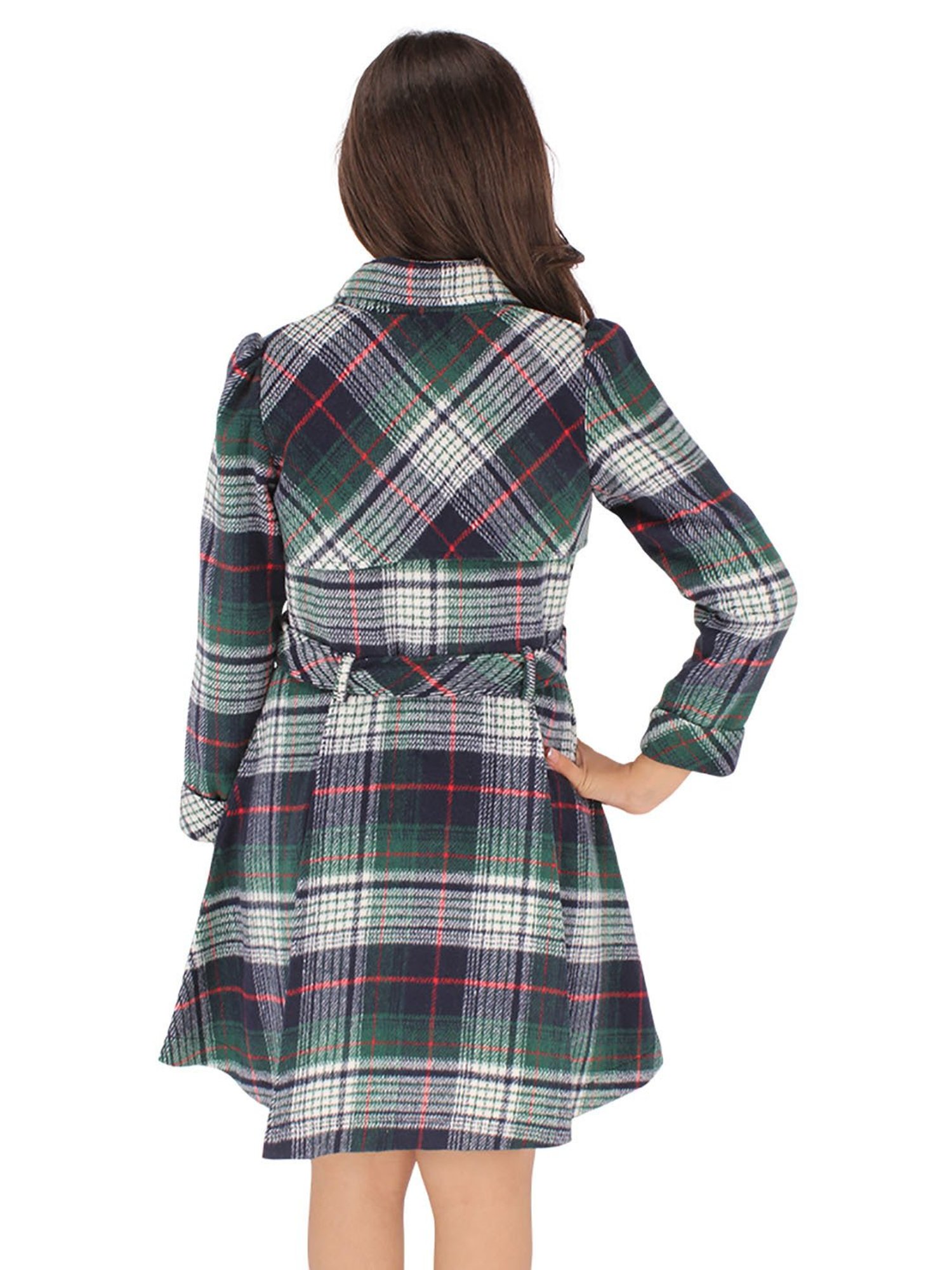 Cutecumber Kids Navy Checks Full Sleeves Shirt Dress with Belt