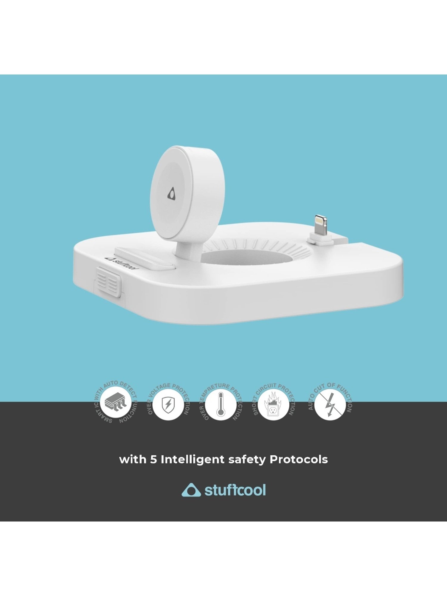 Stuffcool WC810 3-in-1 Wireless Charging Station for iPhones, Samsungs, Apple Watch (White)