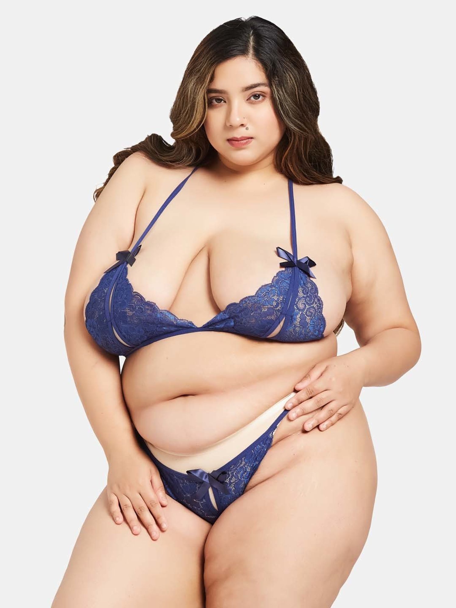 Secrets By ZeroKaata Navy Lace Work Bra Panty Set