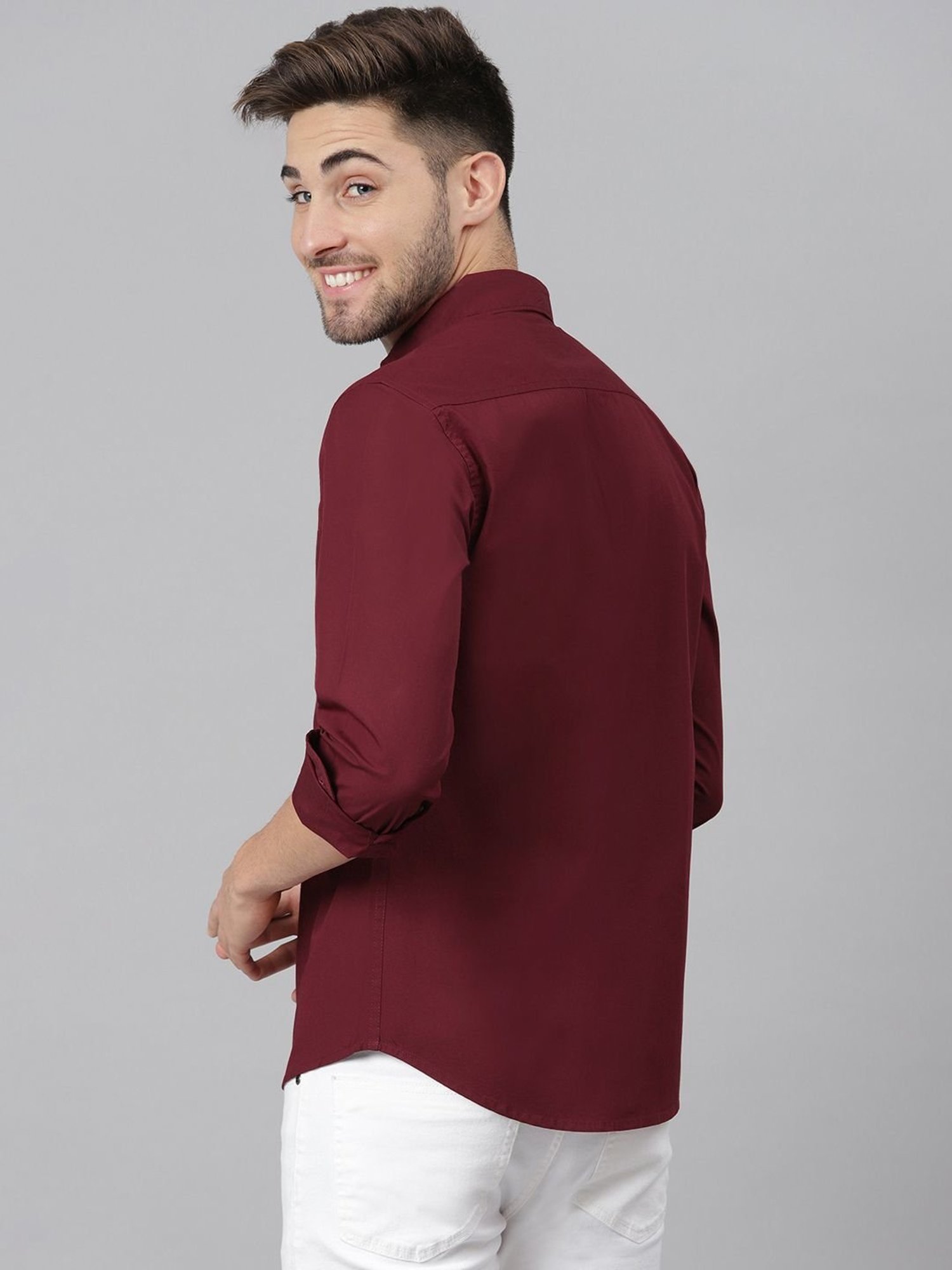 Dennis Lingo Maroon Cotton Slim Fit Shirt