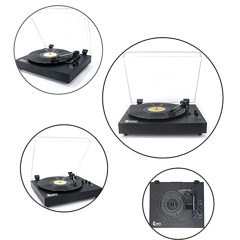 Record Player for 334578 RPM Vinyl RecordsBluetooth BeltDrive Turntable with Builtin Stereo Speakers Black Wood