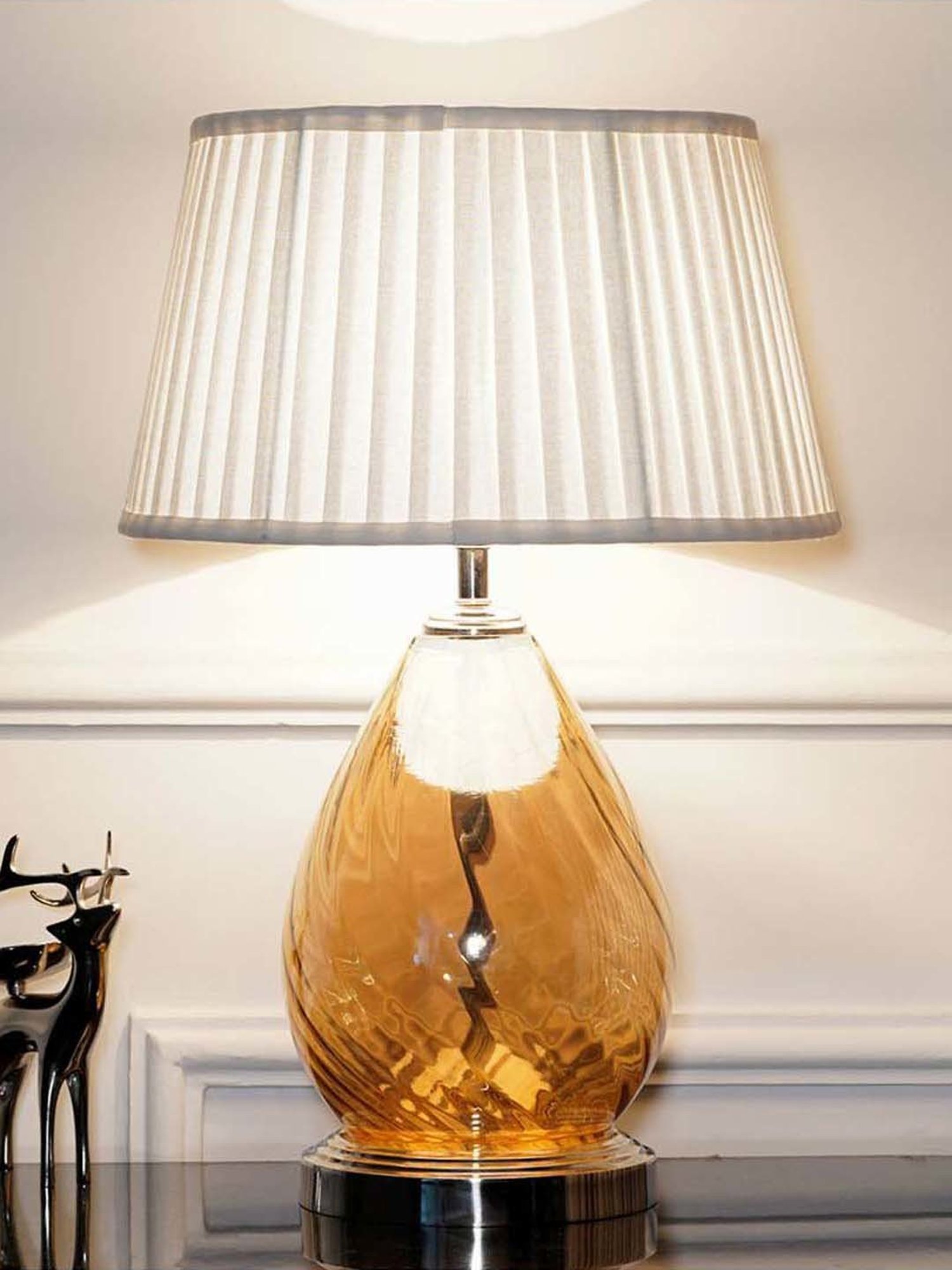 Kapoor Lamp Shades Amber & Nickel Glass Decade Table Lamp With Cotton Shade