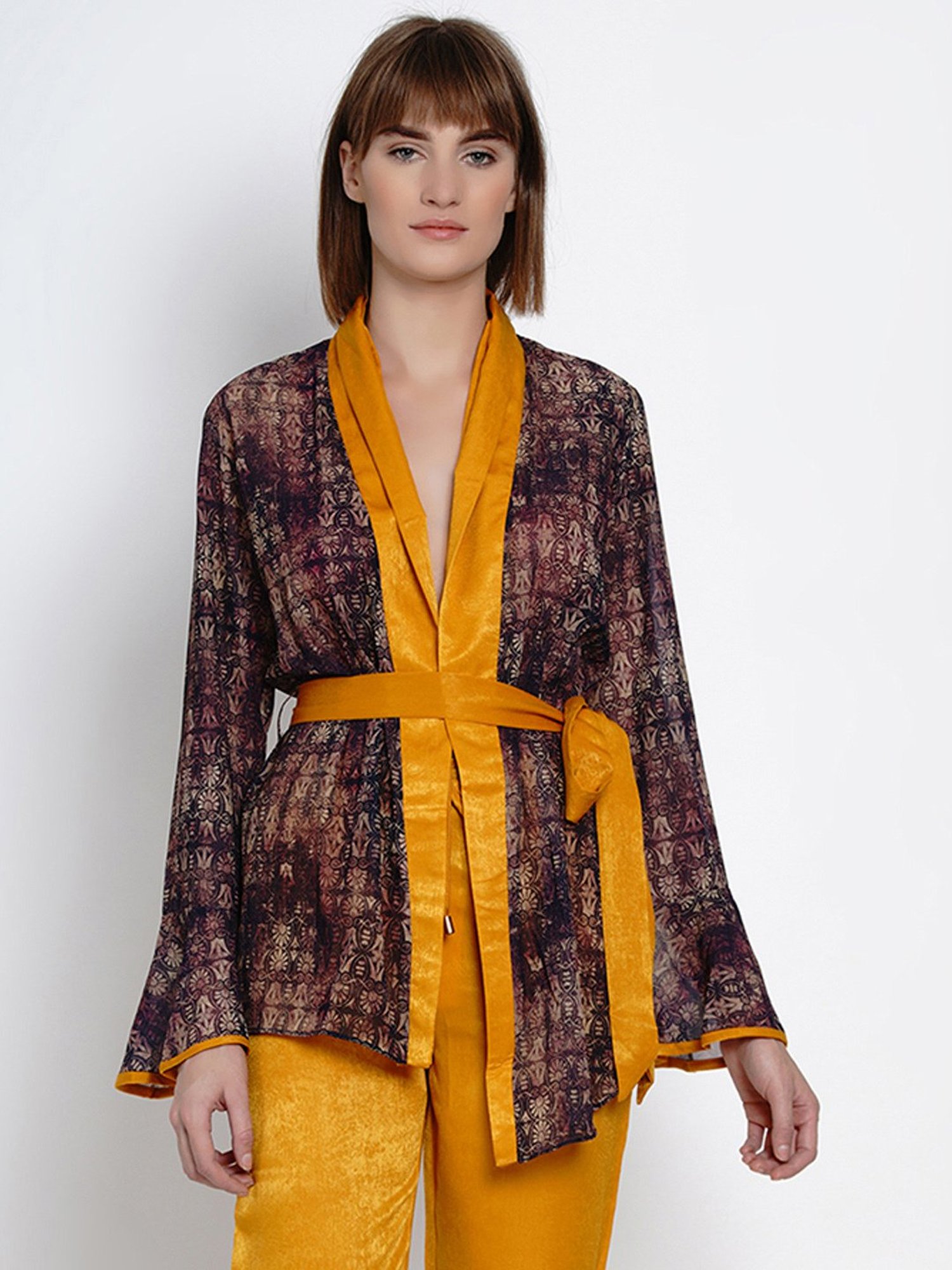 Erotissch Brown Printed Robe