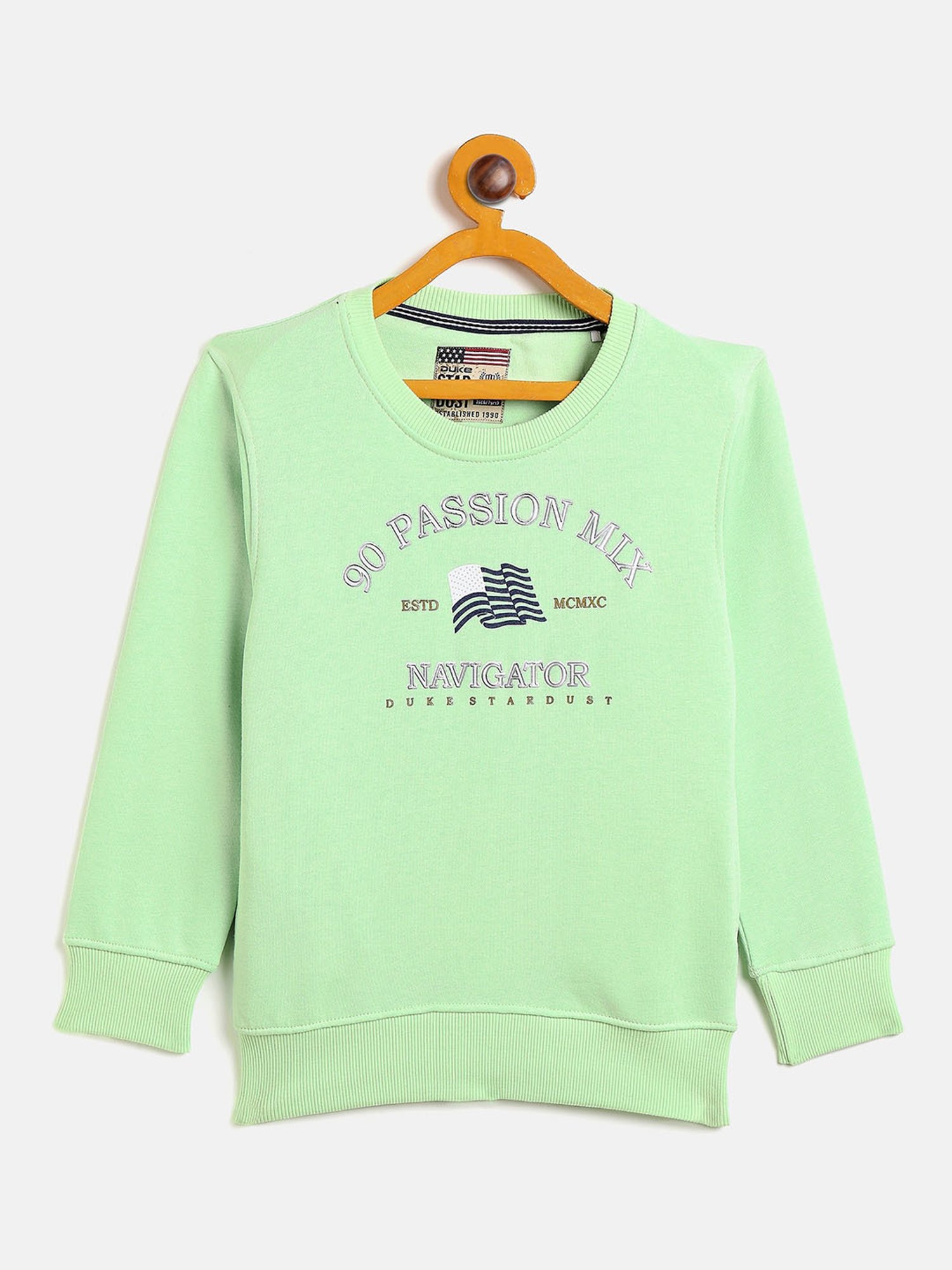 Duke Kids Neon Green Printed Full Sleeves Sweatshirt