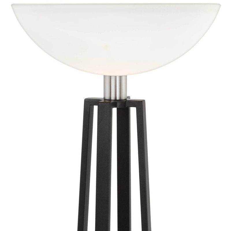 Franklin Iron Works Modern Torchiere Floor Lamp Black Gun Metal Brushed Nickel Opal Glass Shade for Living Room Bedroom Uplight