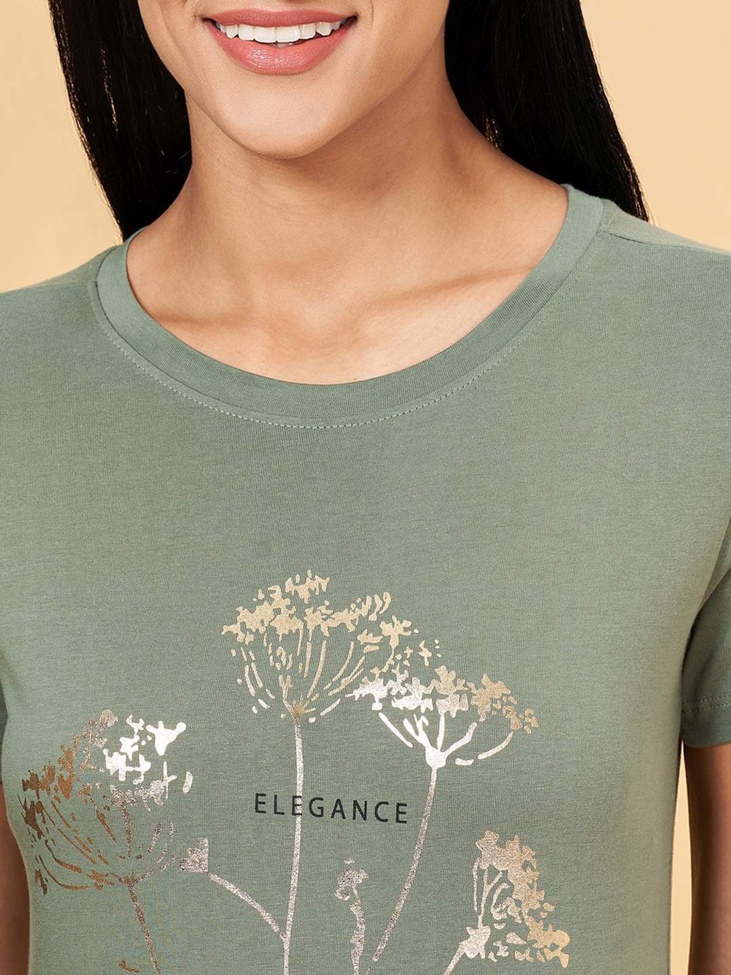 Honey by Pantaloons Green Cotton Printed T-Shirt